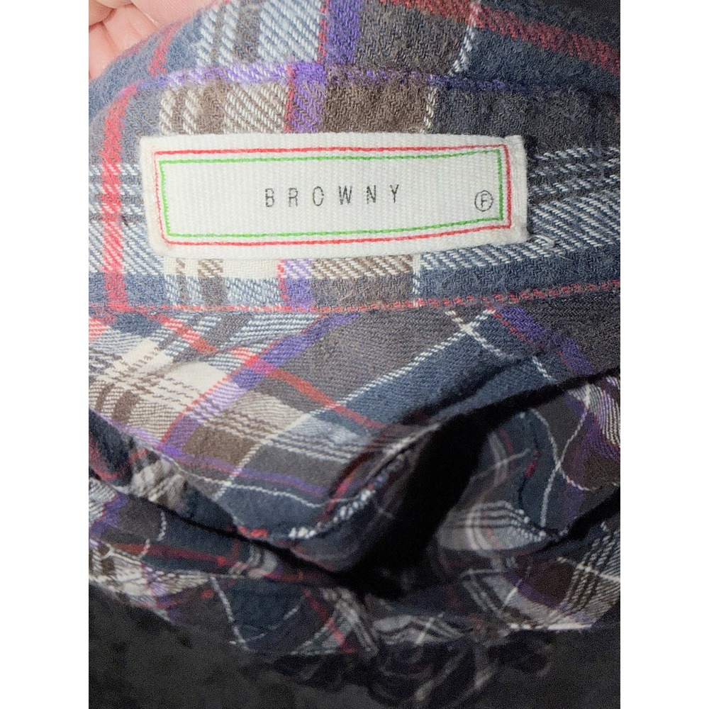 BROWNY Kids Flannel Shirt Blue Red Plaid Cotton Long Sleeve Button Up - Picture 2 of 6